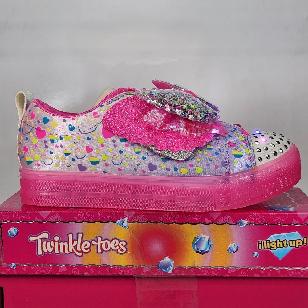 Skechers Twinkle Toes S Lights Shuffle Brights Confetti Flutter Pink SZ 2 Youth